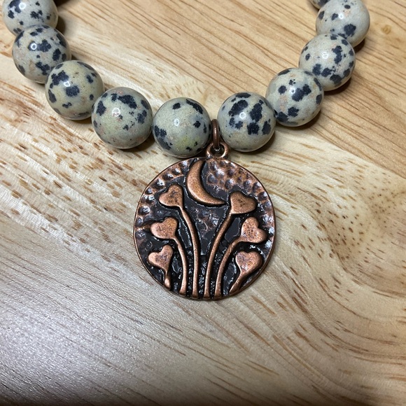 Dalmatian Jasper Beads (10 mm) with Copper Moon/Hearts Charm - Picture 6 of 12